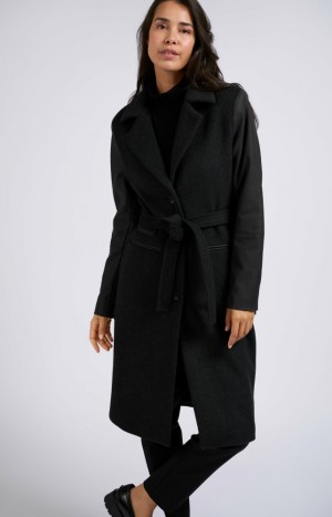 Manteaux YAYA Coats with collar, long sleeves with zipper detail and belt Femme Blanche | QXPLMFV-61