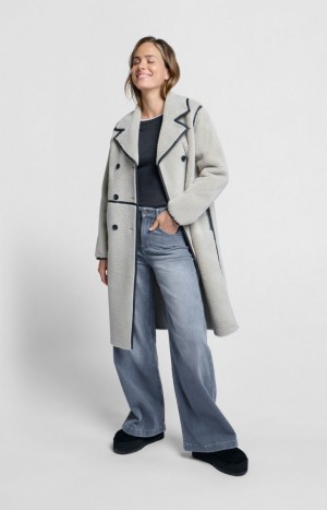 Manteaux YAYA Long teddy Coats with double-breasted buttons and collar Femme Grise | TVYKFMI-47