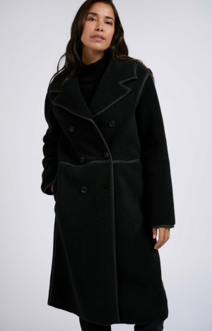 Manteaux YAYA Long teddy Coats with double-breasted buttons and collar Femme Noir | LVCBPEM-61
