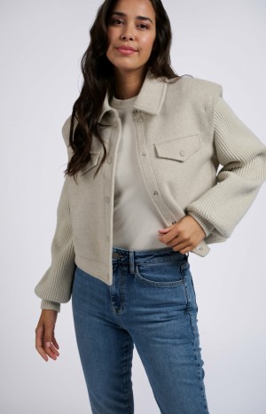 Manteaux YAYA wool mix jacket with long sleeves, collar and buttons Femme Grise | GANTESK-64