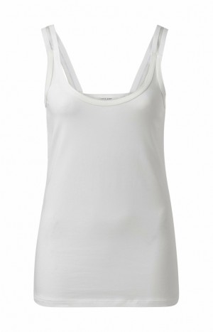 T Shirts YAYA Cotton singlet with split elastic straps Femme Blanche | DGEFNJM-68