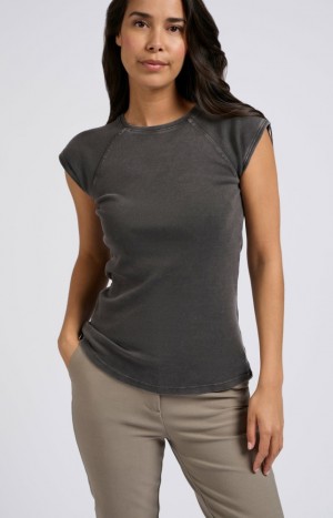 T Shirts YAYA cap sleeves in a washed look Femme Grise Foncé | GYPQRLH-34