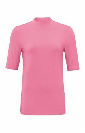T Shirts YAYA high neck and short sleeves in regular fit Femme Rose | RWQDCMF-14