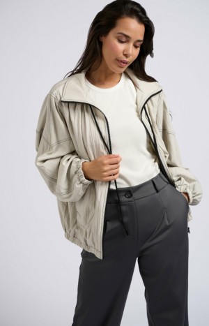 Vestes YAYA Lightweight oversized jacket with drawstring and zipper Femme Grise | TMKPWDG-63