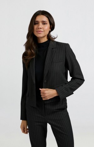 Vestes YAYA Short pinstripes, long sleeves and pockets Femme Blanche | GCPZYIX-72